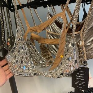 Retrofete Silver Oval Sequin Bralette Top Non Adjustable Straps